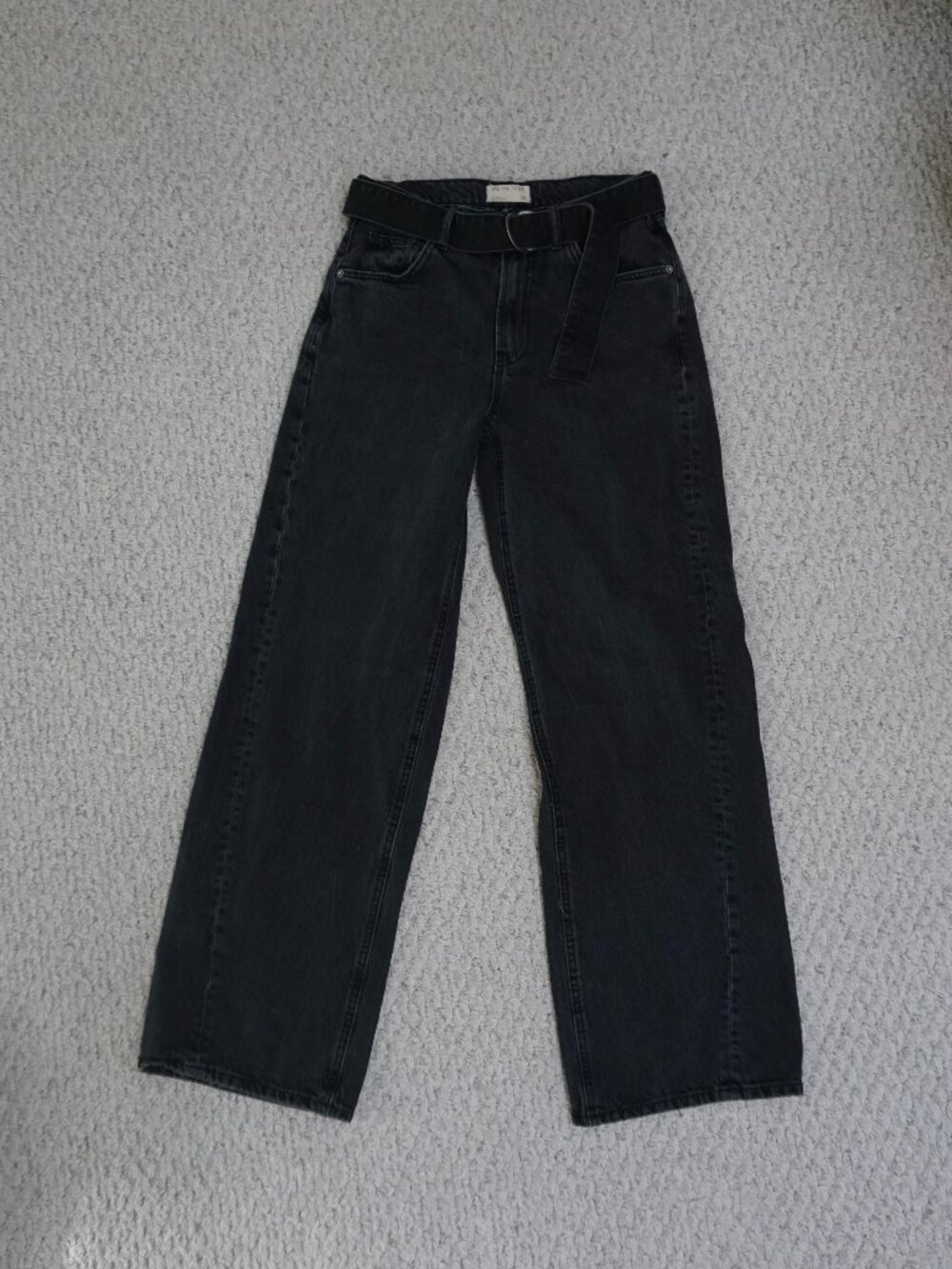 We the Free High Waisted Wide Leg Black Wash Denim Jeans w/ Belt 26
